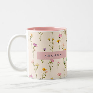 Personalisierte Hübsche Pastelblüten Zweifarbige Tasse