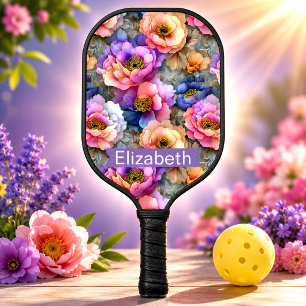 Personalisierte hübsche Pastell-Pfingstrose-Blume Pickleball Schläger