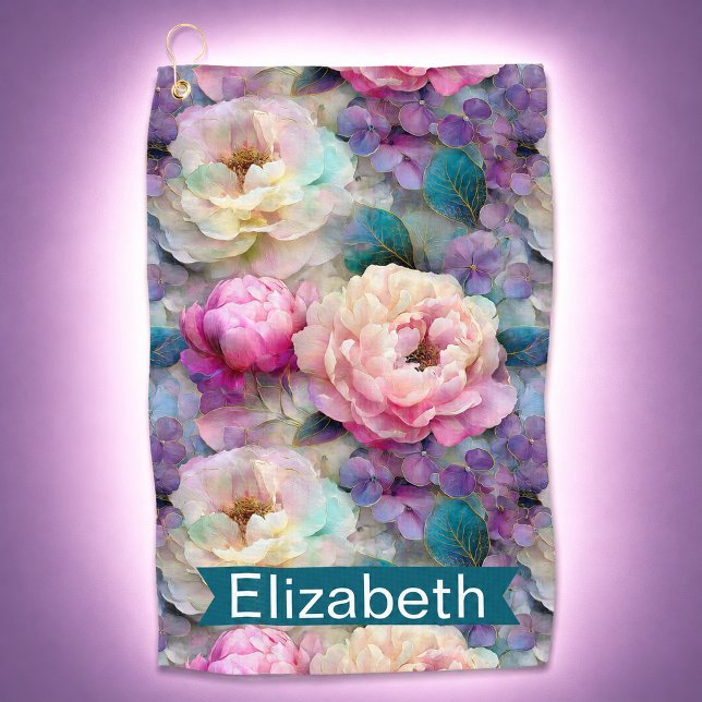 Personalisierte hübsche Perlmutt-Blumen Golfhandtuch (Pretty Mother Of Pearl Flower Patterned Personalized Golf Towel For Women)