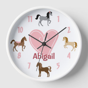 Personalisierte hübsche Ponys und rosa Herz Pferd Uhr