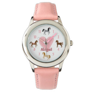 Personalisierte Hübsche Ponys und rosa Herzpferd Armbanduhr