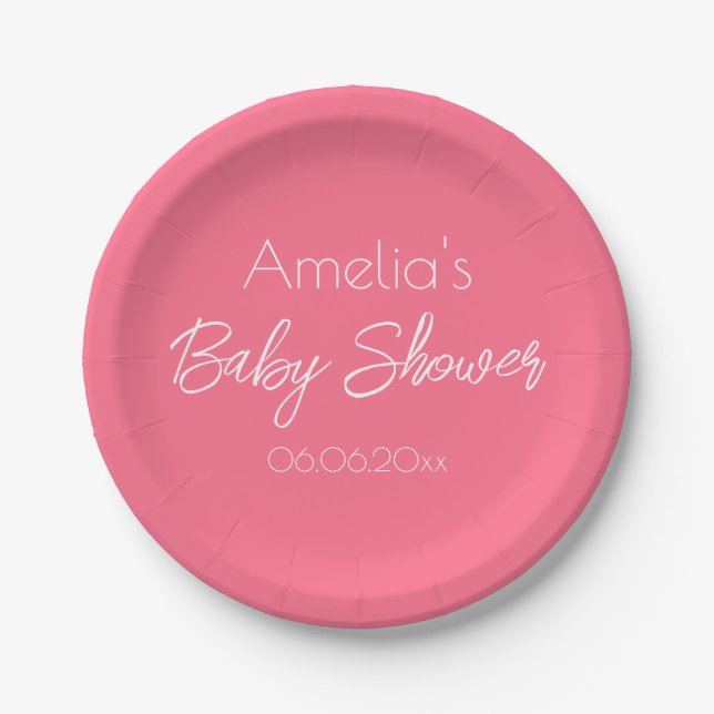 Personalisierte hübsche rosa Babyparty Pappteller (Vorderseite)
