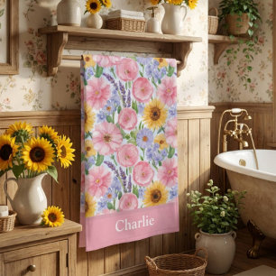 Personalisierte hübsche rosa Blume Badehandtuch