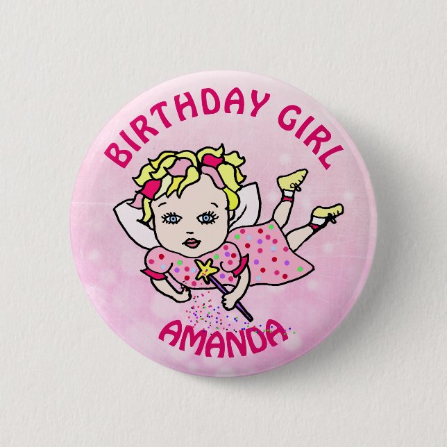 Personalisierte hübsche rosa Feen-Geburtstagsfeier Button (Vorderseite)