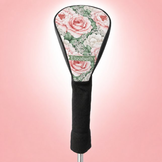 Personalisierte hübsche rosa Rosen Golf Headcover (Pretty Pink Roses Patterned Personalized Golf Head Cover For Women.)