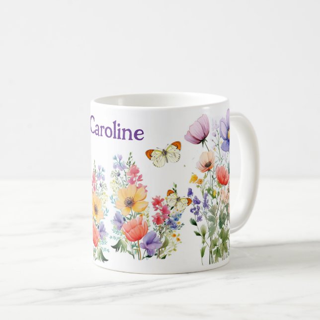 Personalisierte Hübsche Sommer-Blume Kaffeetasse (VorderseiteRechts)