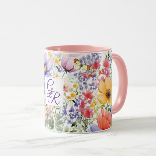 Personalisierte Hübsche Sommer-Blume Tasse (VorderseiteRechts)