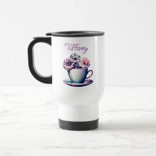 Personalisierte hübsche Vintage-Teetasse und Blume Reisebecher