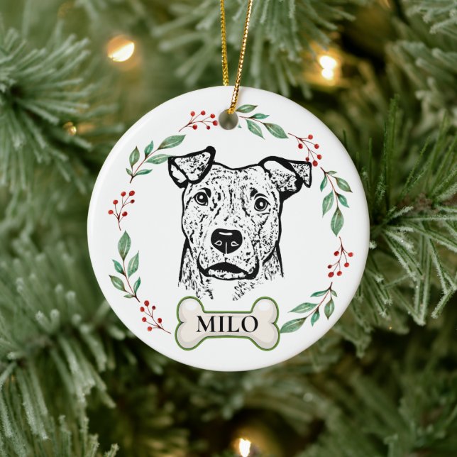Personalisierte-Hund- Zeichn Keramik Ornament (Baum)