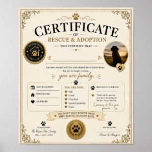 Personalisierte Hunde-Adoptionsurkunde als Geschen Poster