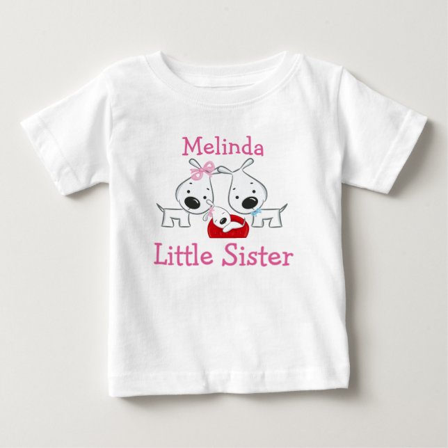 Personalisierte Hunde kleine Schwester Baby T-shirt (Vorderseite)