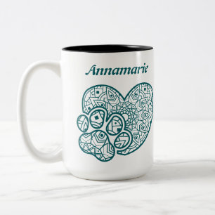 Personalisierte Hunde-Mama Individueller Name Pfot Zweifarbige Tasse