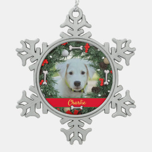Personalisierte Hunde Weihnachten Schneeflocken Zinn-Ornament