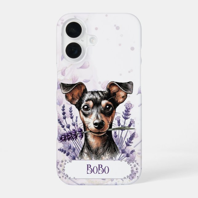 Personalisierte Hundehülle – Min Pin iPhone 16 Hülle (Rückseite)
