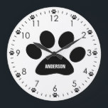 Personalisierte Hundehütte Große Wanduhr<br><div class="desc">Eine personalisierte Hundehalterung,  mit der Sie den Pfotendruck leicht mit Namen versehen können. Diese personalisierte Hundsuhr würde einem Hundefreund ein großartiges Geschenk machen.</div>