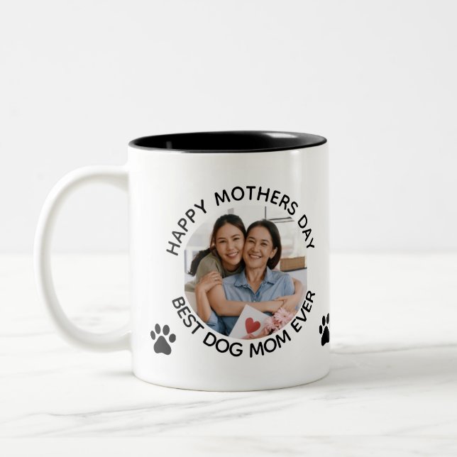 Personalisierte Hundemutter Haustiere Foto Glückli Zweifarbige Tasse (Links)