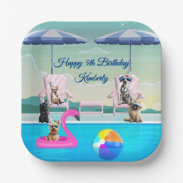 Personalisierte Hundepool-Party Pappteller
