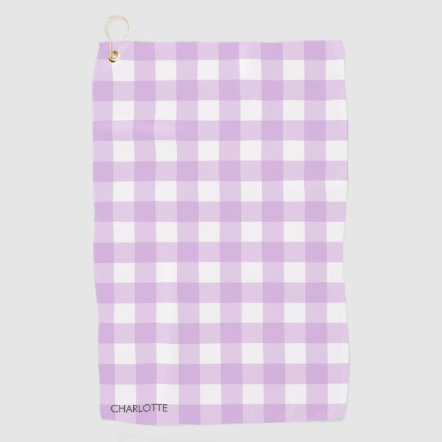 Personalisierte Hütte Lavender Lilac Gingham Karie Golfhandtuch (Vorderseite)