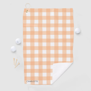Personalisierte Hütte Peach Gingham Kariert Golfhandtuch