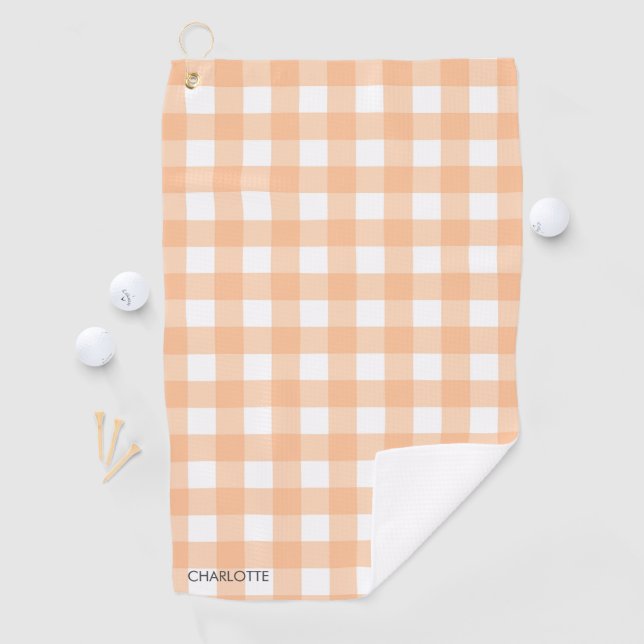 Personalisierte Hütte Peach Gingham Kariert Golfhandtuch (Insitu)