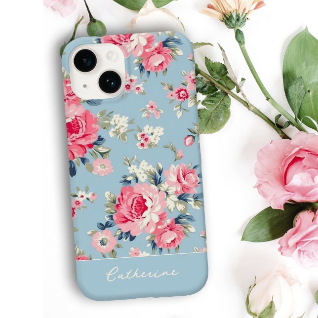 Personalisierte Hütte Rosa Rosen auf blauem Hinter Case-Mate iPhone Hülle (Von Creator hochgeladen)