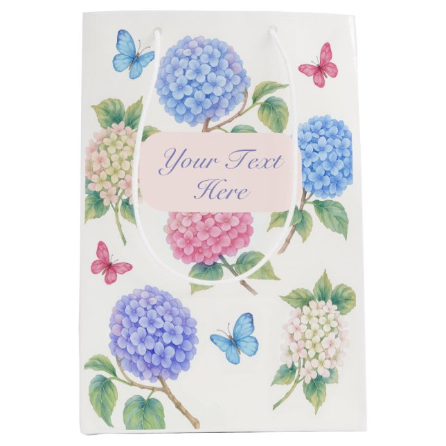 Personalisierte Hydrangea-Geschenktasche Mittlere Geschenktüte (Vorderseite)