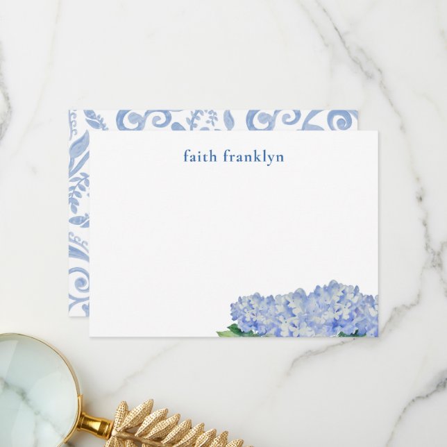 Personalisierte Hydrangea-Stationery Dankeskarte (Vorderseite/Rückseite Beispiel)
