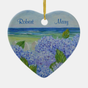 Personalisierte Hydrangeas am Meer Keramik Ornament
