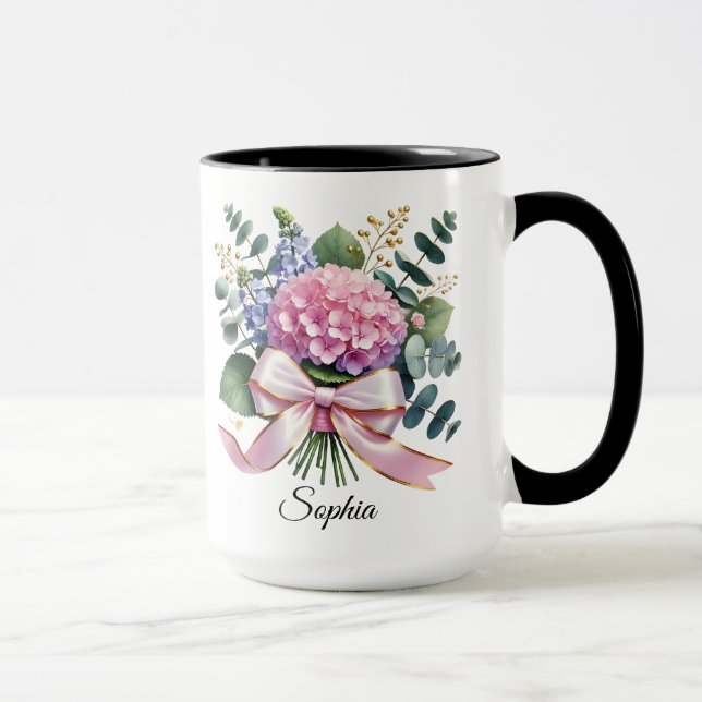 Personalisierte Hydrangeen-Blumen-Name-Tasse Gesch Tasse (Rechts)