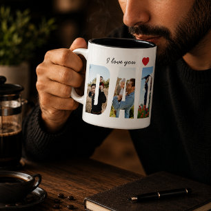 Personalisierte Ich liebe dich Foto-Collage Papa-T Zweifarbige Tasse