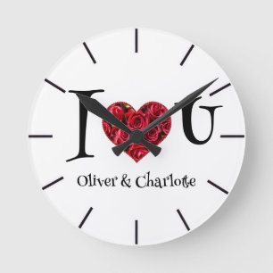 Personalisierte Ich liebe dich ❤️ Paarnamen Runde Wanduhr