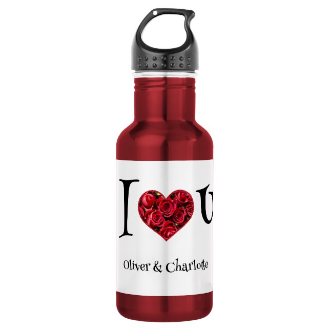 Personalisierte Ich liebe dich Partnernamen Edelstahlflasche (Vorderseite)