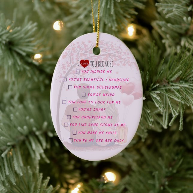 Personalisierte "Ich liebe dich, weil"-Checkliste  Keramik Ornament (Baum)