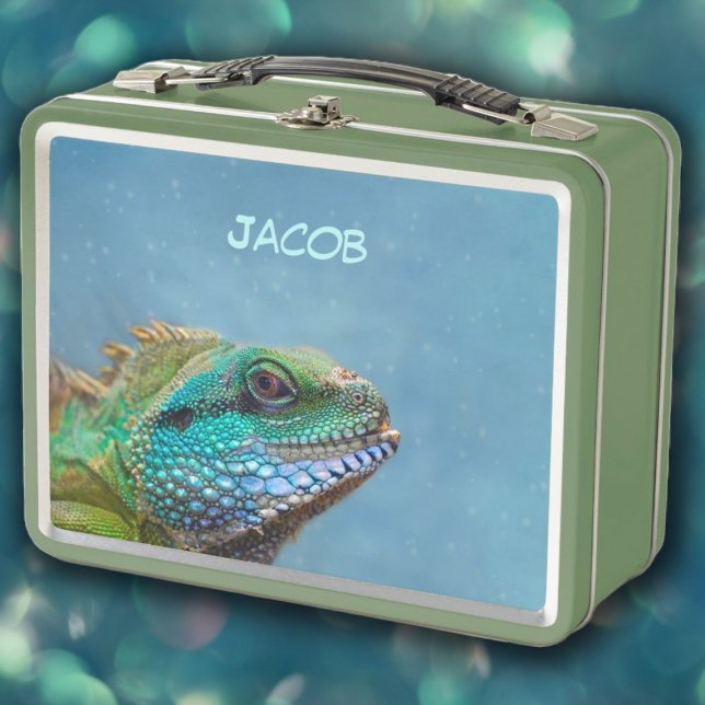 Personalisierte Iguana Reptil Metall Brotdose (Personalized Colorful Iquana Reptile Metal Lunch Box)