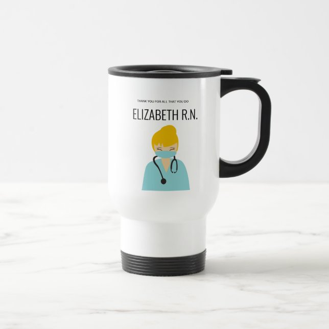 Personalisierte Illustration blonde Nurse Vielen D Reisebecher (Rechts)