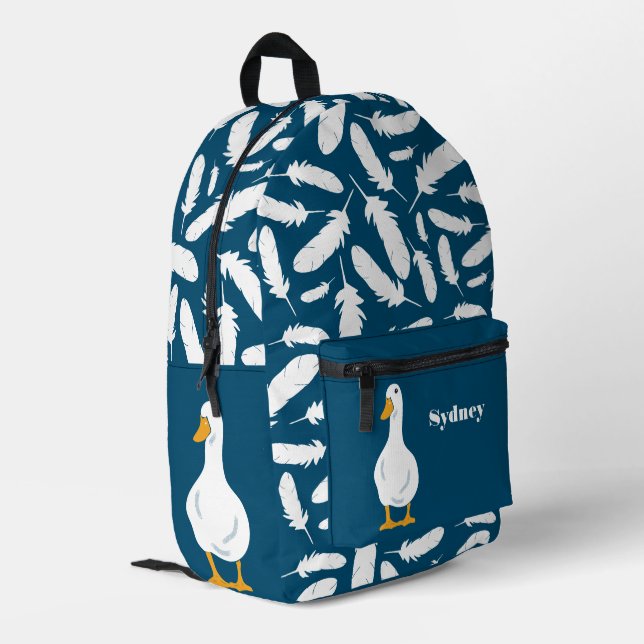 Personalisierte Illustration mit Feathers Bedruckter Rucksack (Rückseitige Ecke links)