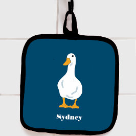 Personalisierte Illustration von White Duck auf Bl Topflappen