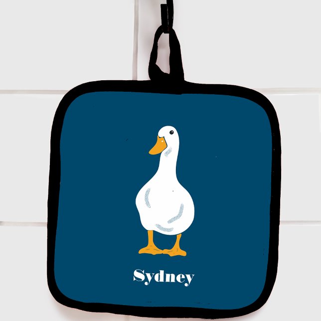 Personalisierte Illustration von White Duck auf Bl Topflappen (Von Creator hochgeladen)