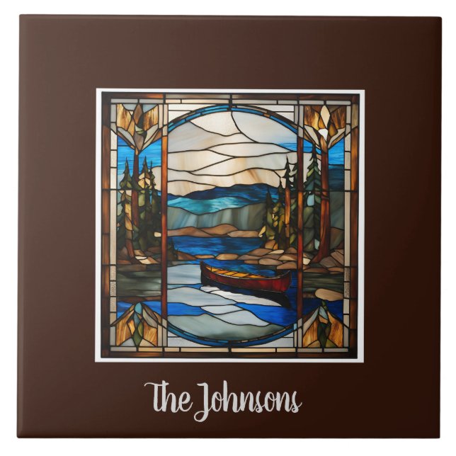 Personalisierte Imitate Bleiglas Kanuwelt Fliese (Vorderseite)
