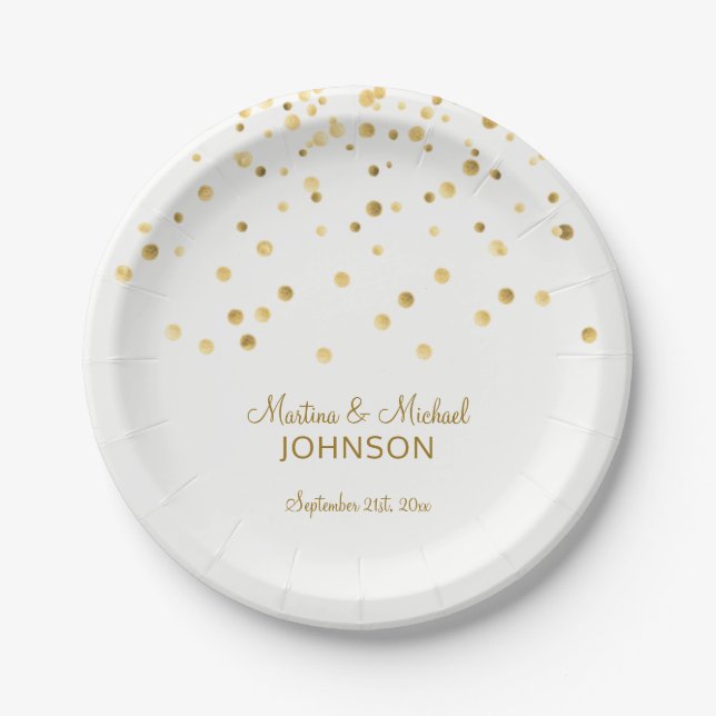 Personalisierte Imitate Goldene Confetti-Hochzeit Pappteller (Vorderseite)
