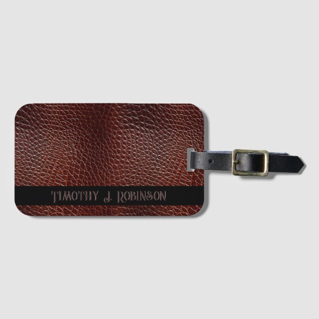 Personalisierte Imitate Leather Brown bestickt Gepäckanhänger (Vorderseite (Horizontal))
