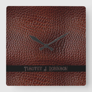Personalisierte Imitate Leather Brown bestickt Quadratische Wanduhr