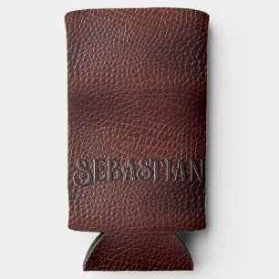 Personalisierte Imitate Leather Brown Selters Dosenkühler