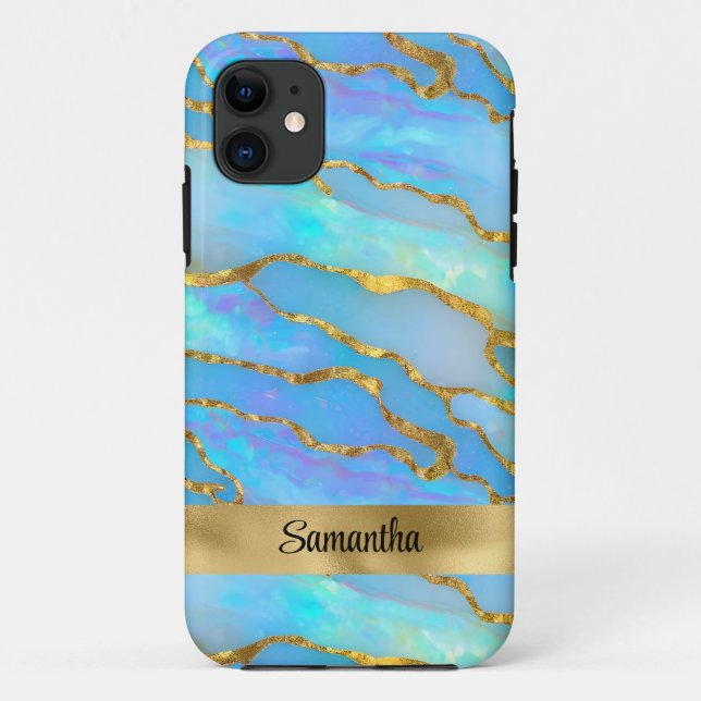 Personalisierte Imitate Opal Stone und Gold Case-Mate iPhone Hülle (Rückseite)