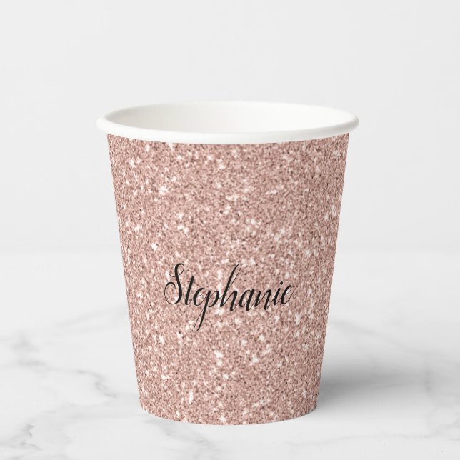 Personalisierte Imitate Rose Gold Glitzer Pappbecher (Vorderseite)