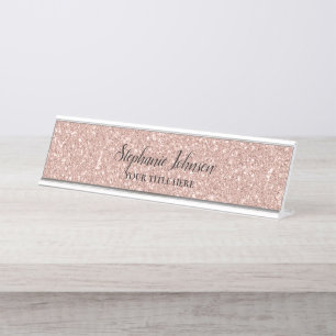 Personalisierte Imitate Rose Gold Glitzer Schreibtischnamensplakette