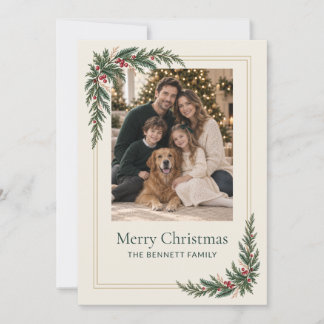 Personalisierte Immergrüne Familienfoto-Weihnachts Feiertagskarte
