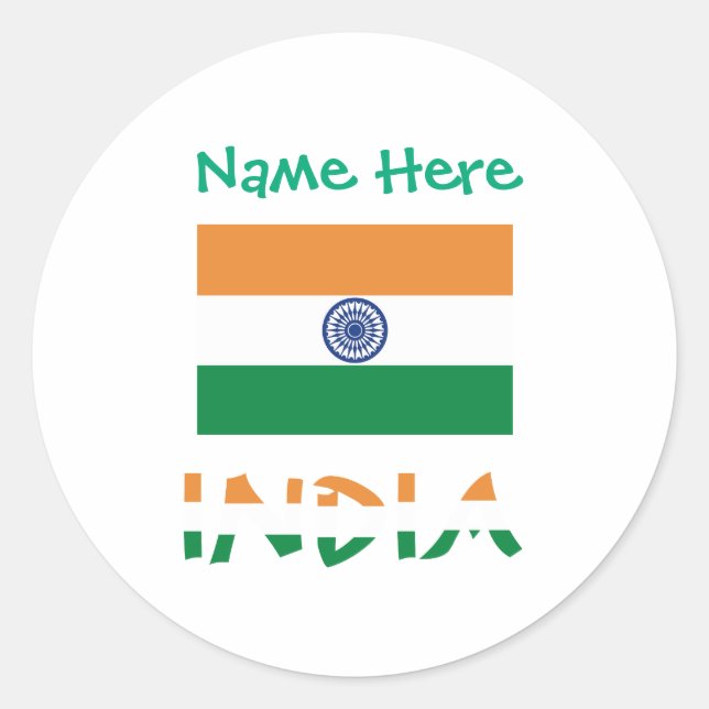 Personalisierte indische Flaggen-Rundform  Runder Aufkleber (Vorderseite)