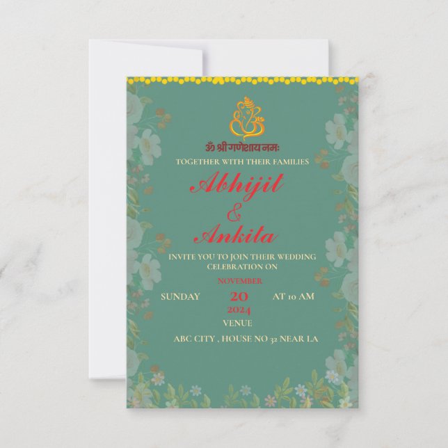 personalisierte indische Hochzeitseinladung RSVP Karte (Vorderseite)