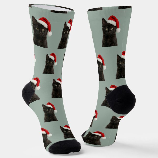 Personalisierte individuelle schwarze Kitty-Katze  Socken (Gewinkelt)